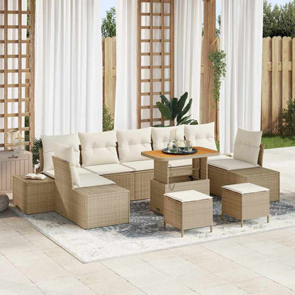 Set Divano da Giardino con cuscino 10 pcs Beige Poly Rattan