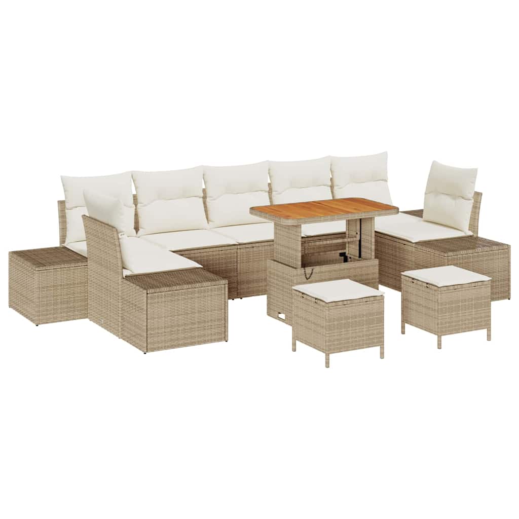 Set Divano da Giardino con cuscino 10 pcs Beige Poly Rattan | homemem39