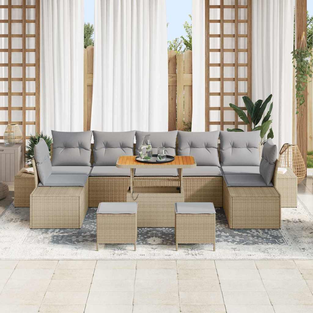 Set Divano da Giardino con cuscino 10 pcs Beige Poly Rattan | homemem39
