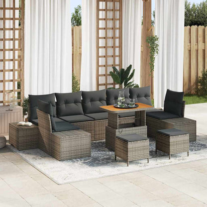Set Divano da Giardino con cuscino 10 pcs Grigio Poly Rattan | homemem39