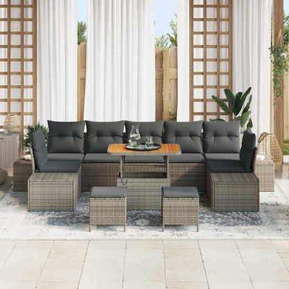 Set Divano da Giardino con cuscino 10 pcs Grigio Poly Rattan | homemem39