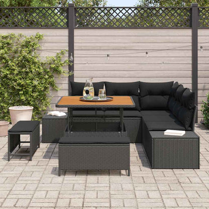 Set Divano da Giardino con cuscino 8 pcs Nero Poly Rattan | homemem39