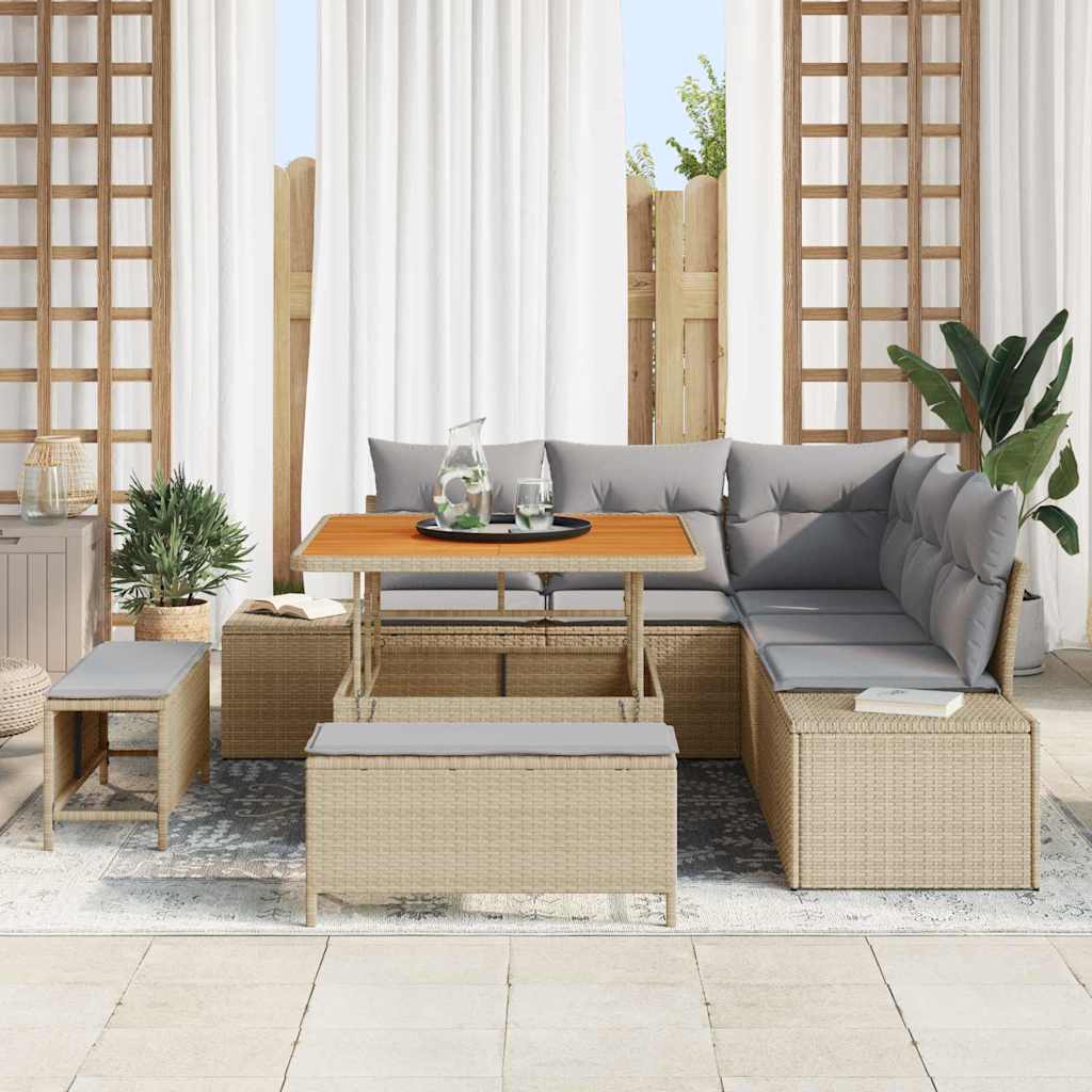 Set Divano da Giardino con cuscino 8 pcs Beige Poly Rattan