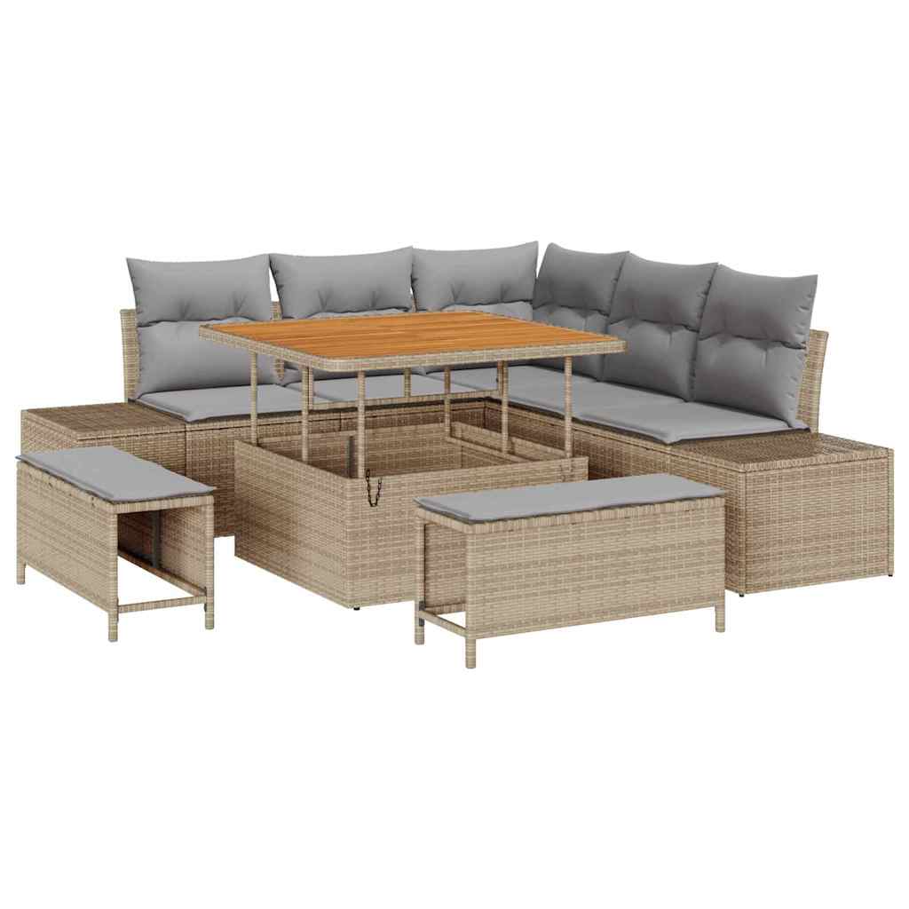 Set Divano da Giardino con cuscino 8 pcs Beige Poly Rattan | homemem39