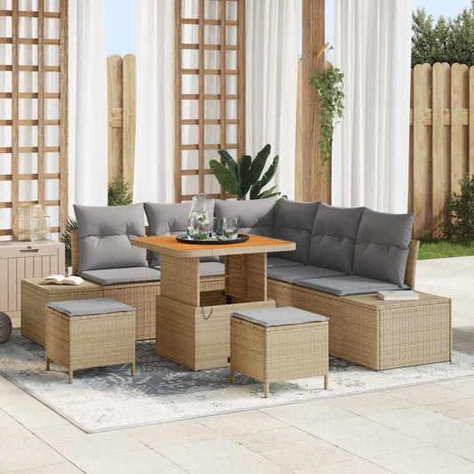 Set Divano da Giardino 8 pcs Beige Poly Rattan