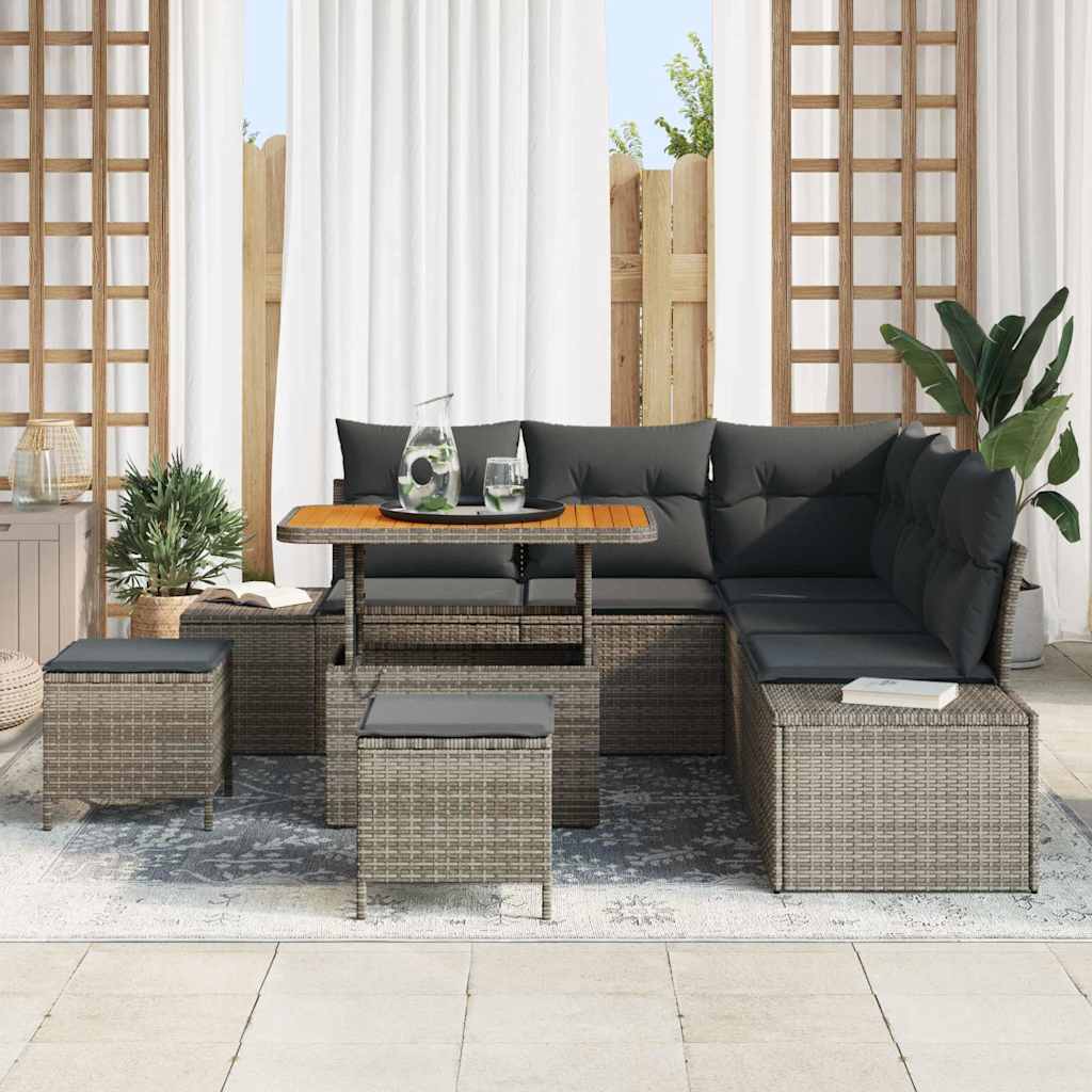 Set Divano da Giardino con cuscino 8 pcs Grigio Poly Rattan