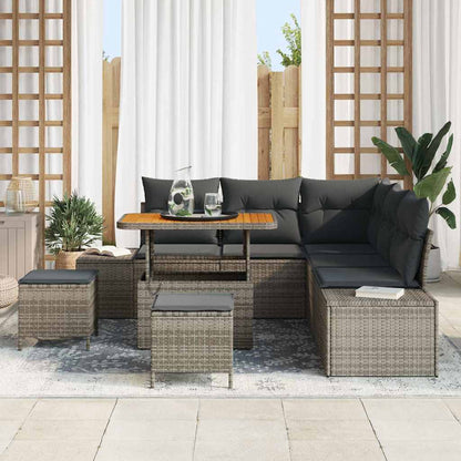 Set Divano da Giardino con cuscino 8 pcs Grigio Poly Rattan