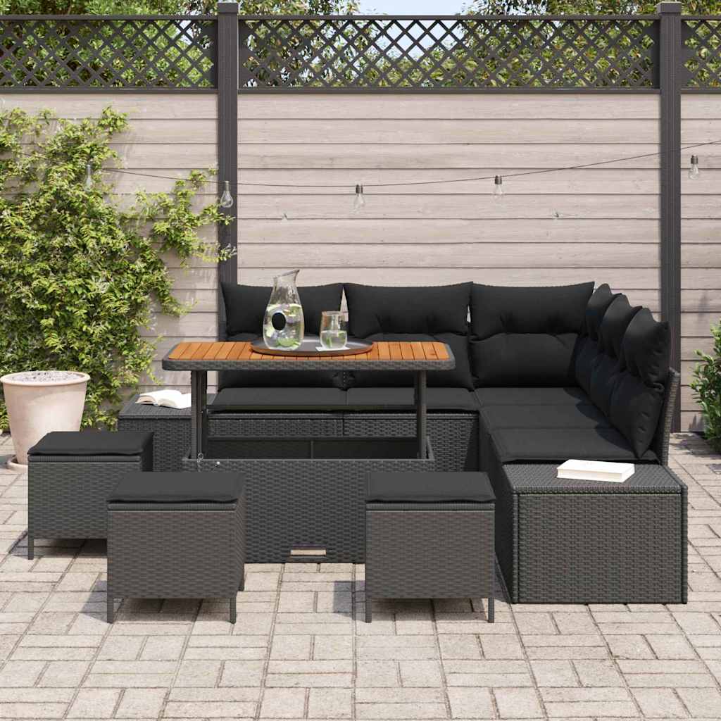 Set Divano da Giardino con cuscino 9 pcs Nero Poly Rattan | homemem39