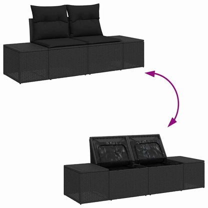 Set Divano da Giardino con cuscino 9 pcs Nero Poly Rattan | homemem39