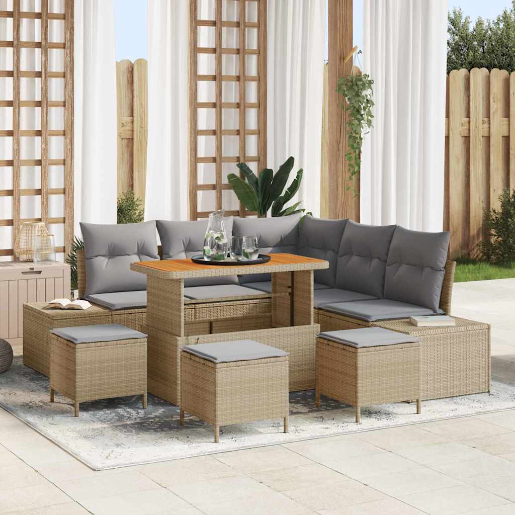 Set Divano da Giardino con cuscino 9 pcs Beige Poly Rattan | homemem39