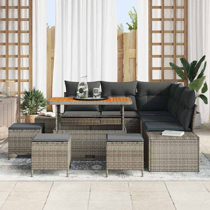 Set Divano da Giardino con cuscino 9 pcs Grigio Poly Rattan