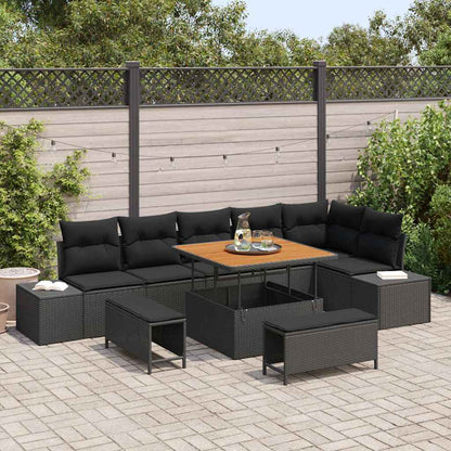 Set Divano da Giardino con cuscino 9 pcs Nero Poly Rattan | homemem39