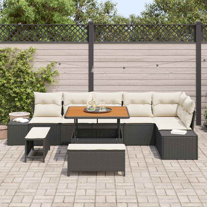 Set Divano da Giardino con cuscino 9 pcs Nero Poly Rattan | homemem39