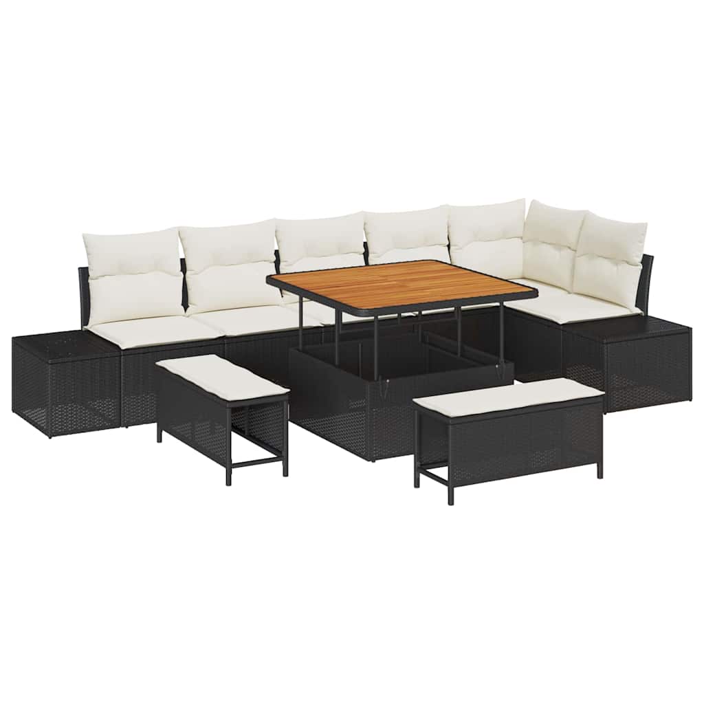 Set Divano da Giardino con cuscino 9 pcs Nero Poly Rattan | homemem39