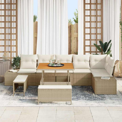 Set Divano da Giardino con cuscino 9 pcs Beige Poly Rattan | homemem39