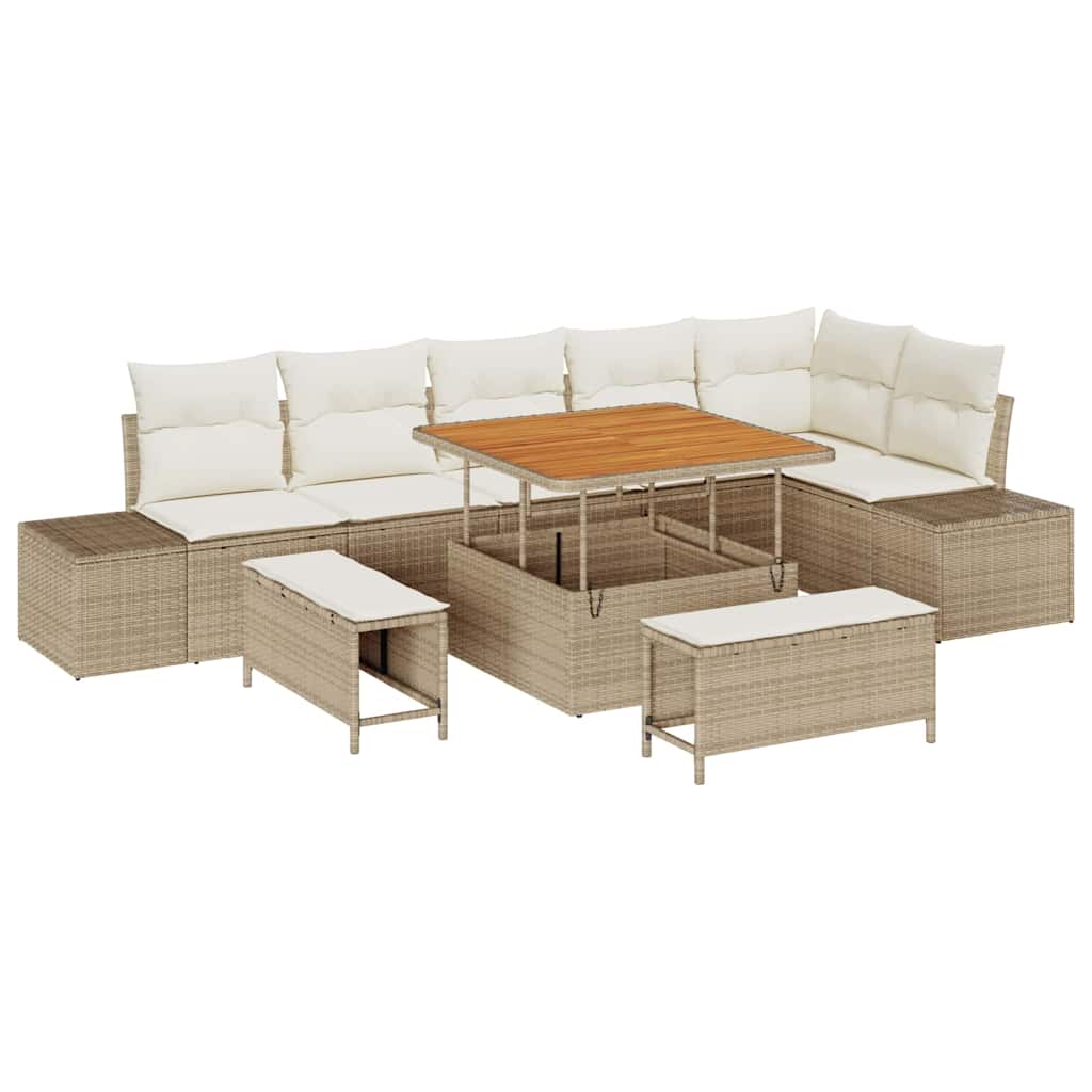 Set Divano da Giardino con cuscino 9 pcs Beige Poly Rattan | homemem39