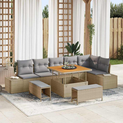 Set Divano da Giardino con cuscino 9 pcs Beige Poly Rattan