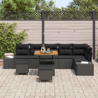 Set Divano da Giardino con cuscino 9 pcs Nero Poly Rattan | homemem39