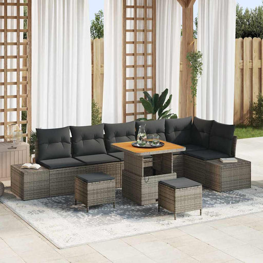 Set Divano da Giardino 9 pz 8-Numero di posti Grigio