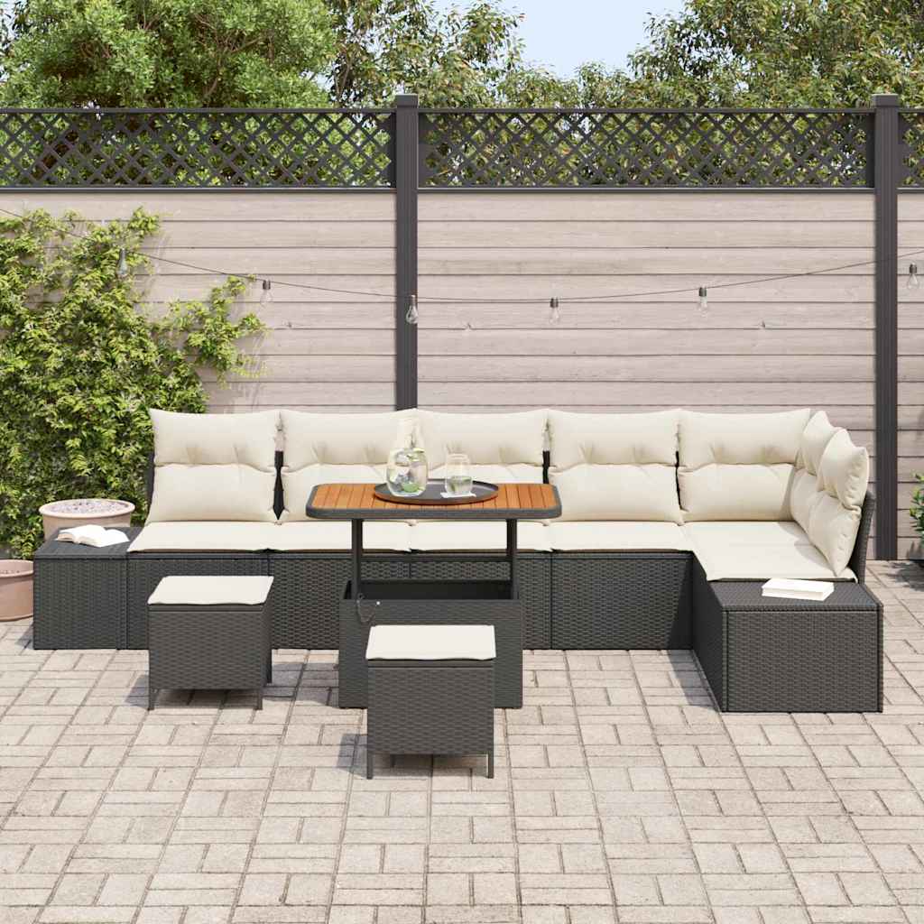 Set Divano da Giardino con cuscino 9 pcs Nero Poly Rattan | homemem39