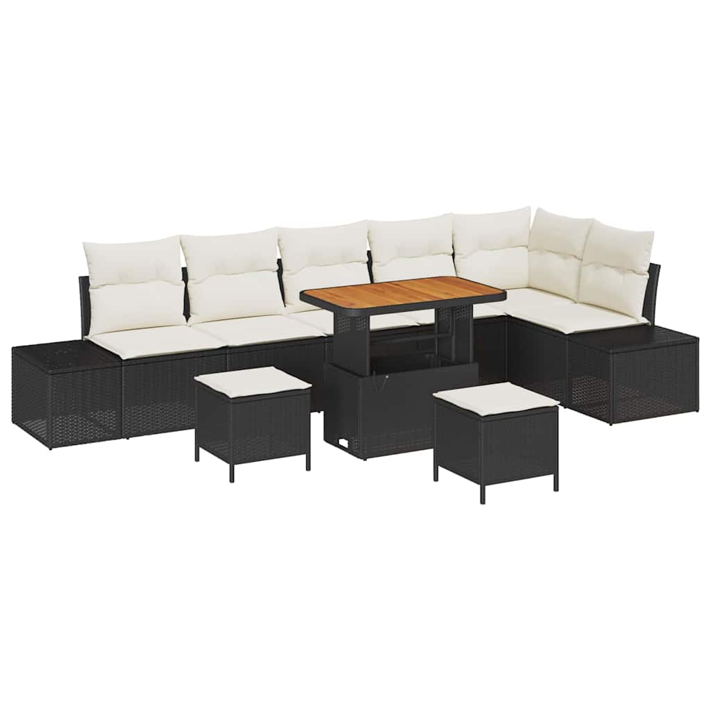 Set Divano da Giardino con cuscino 9 pcs Nero Poly Rattan | homemem39