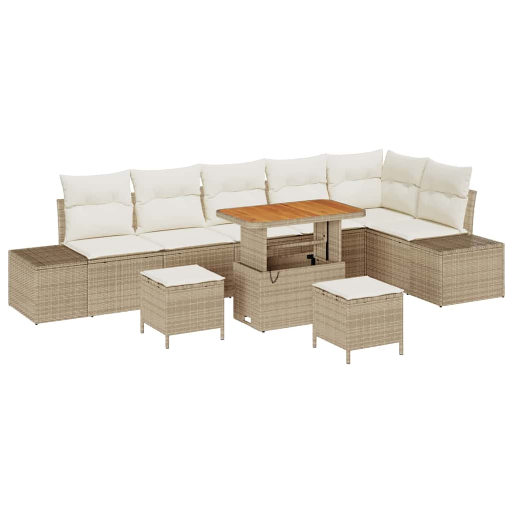 Set Divano da Giardino con cuscino 9 pcs Beige Poly Rattan