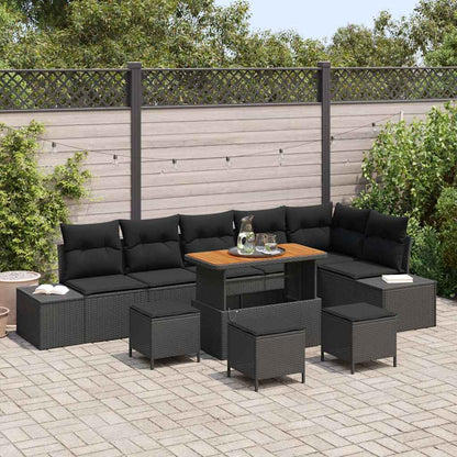 Set Divano da Giardino con cuscino 10 pcs Nero Poly Rattan | homemem39