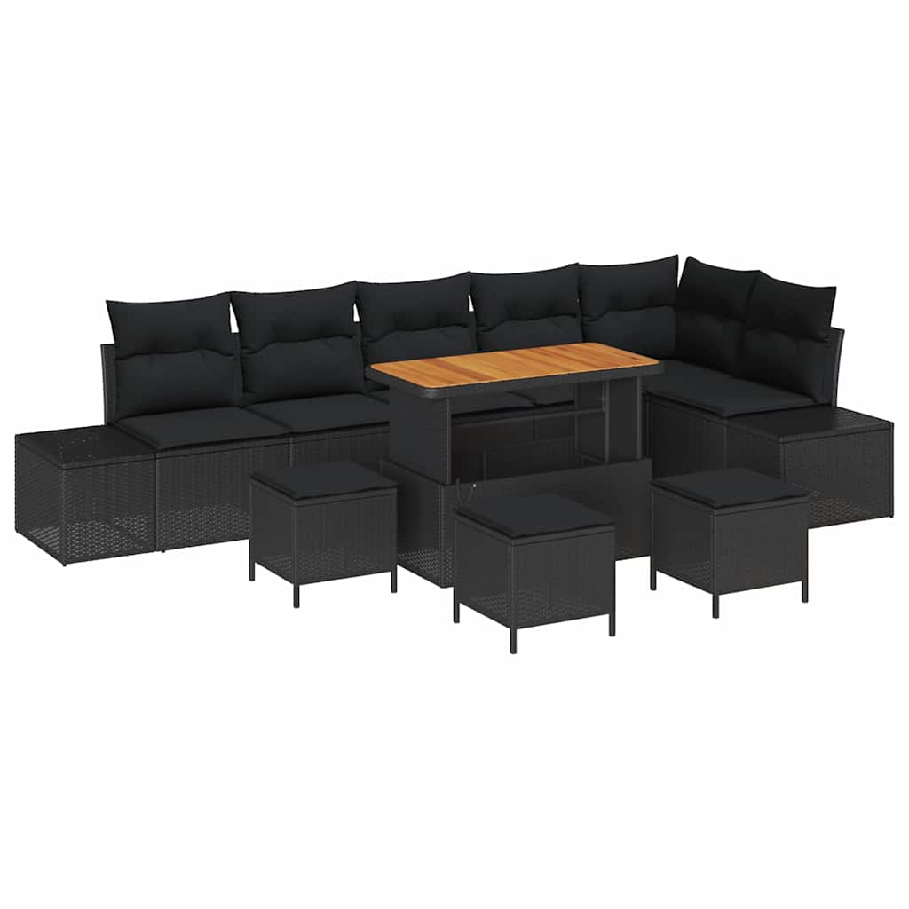 Set Divano da Giardino con cuscino 10 pcs Nero Poly Rattan | homemem39