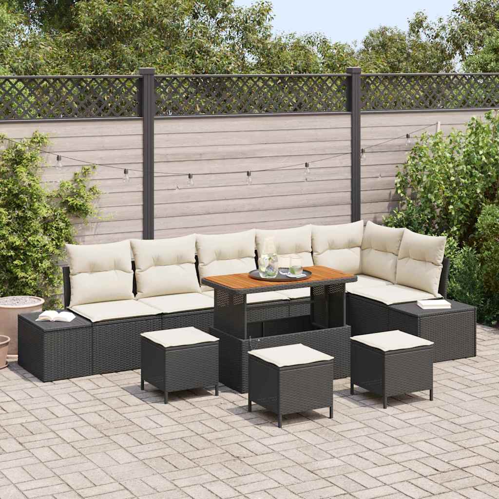 Set Divano da Giardino con cuscino 10 pcs Nero Poly Rattan | homemem39