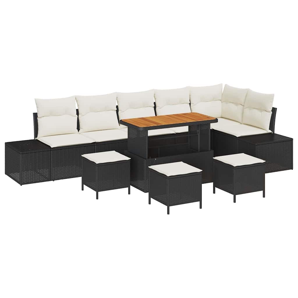 Set Divano da Giardino con cuscino 10 pcs Nero Poly Rattan | homemem39