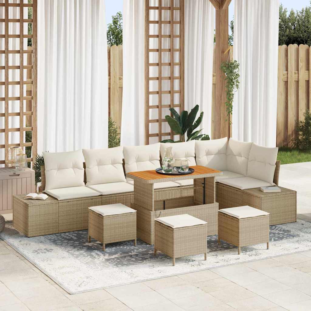 Set Divano da Giardino con cuscino 10 pcs Beige Poly Rattan | homemem39