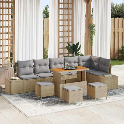 Set Divano da Giardino con cuscino 10 pcs Beige Poly Rattan | homemem39