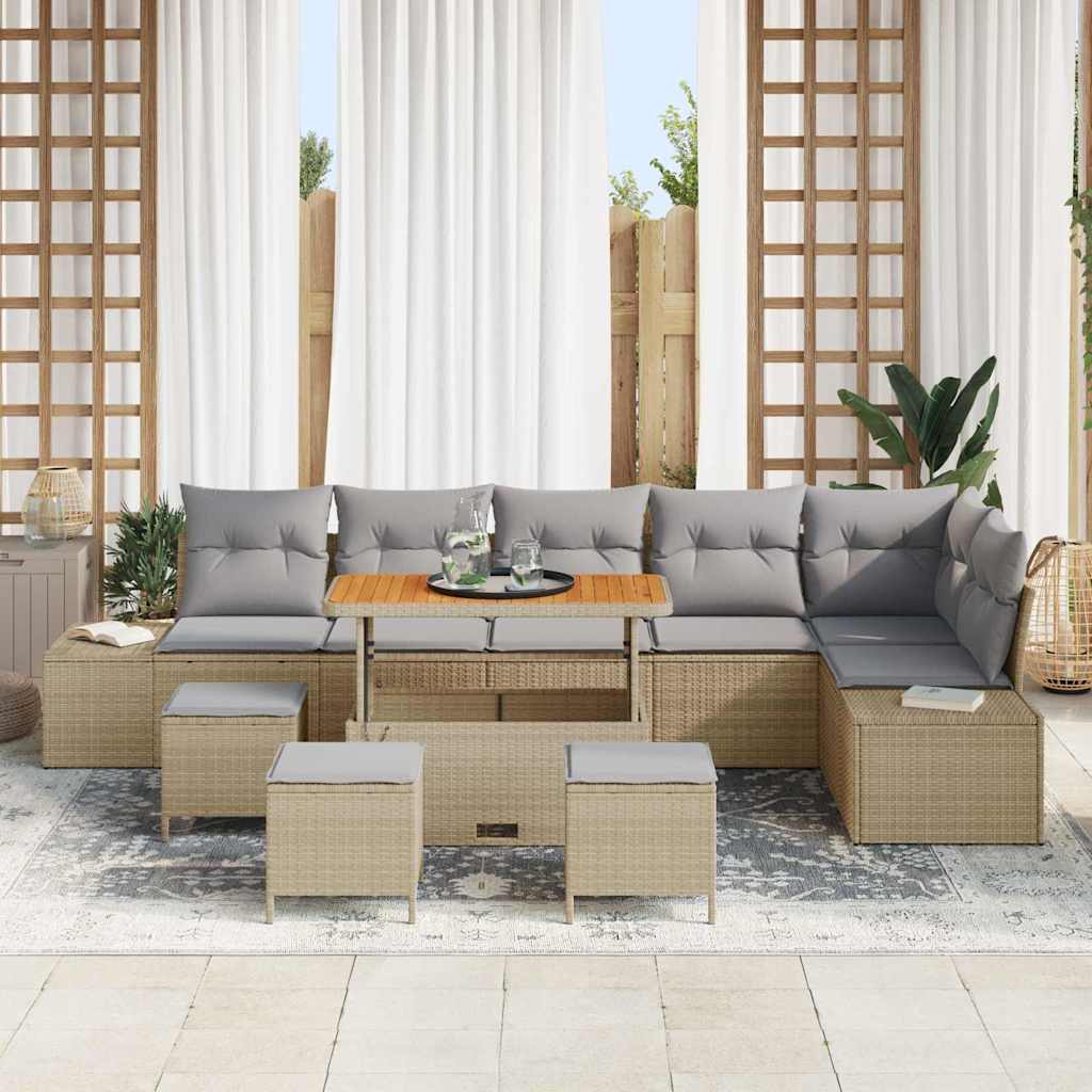 Set Divano da Giardino con cuscino 10 pcs Beige Poly Rattan | homemem39