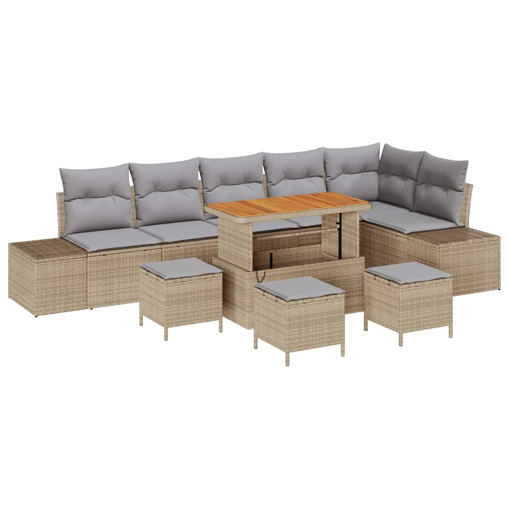 Set Divano da Giardino con cuscino 10 pcs Beige Poly Rattan | homemem39