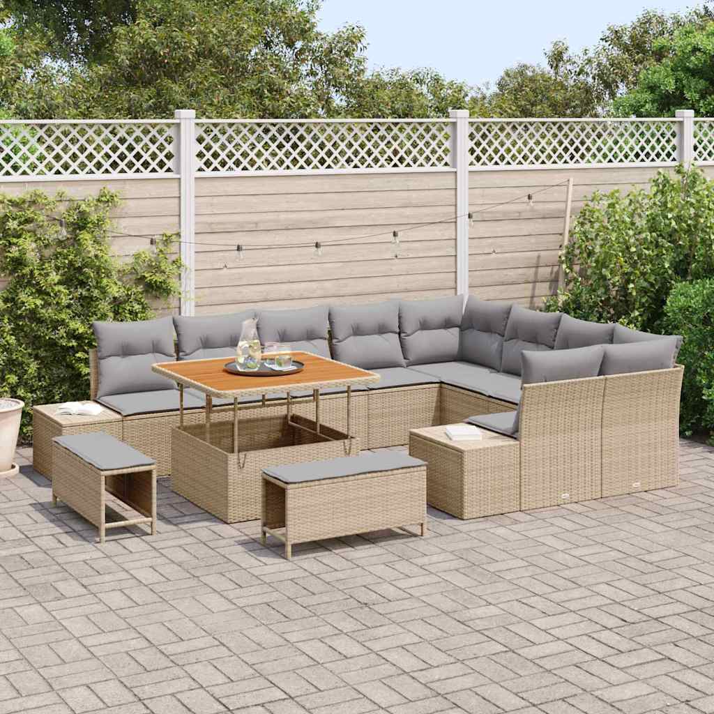 Set Divano da Giardino con cuscino 12 pcs Beige Poly Rattan | homemem39