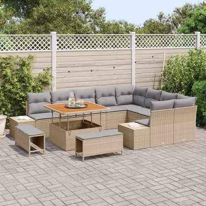 Set Divano da Giardino con cuscino 12 pcs Beige Poly Rattan | homemem39