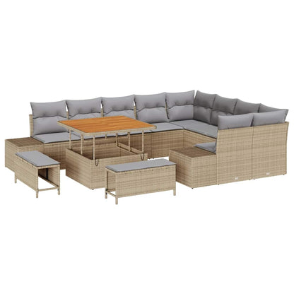 Set Divano da Giardino con cuscino 12 pcs Beige Poly Rattan | homemem39