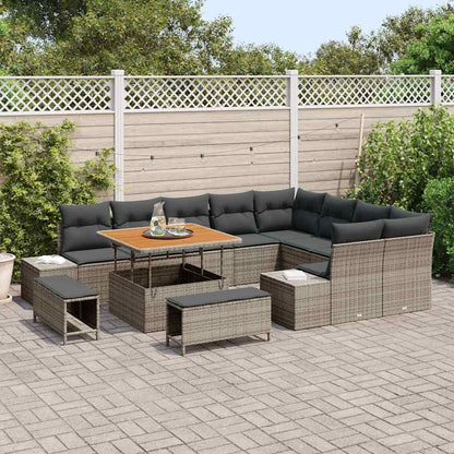 Set Divano da Giardino con cuscino 12 pcs Grigio Poly Rattan | homemem39