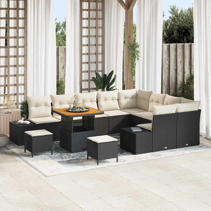 Set Divano da Giardino con cuscino 12 pcs Nero Poly Rattan | homemem39