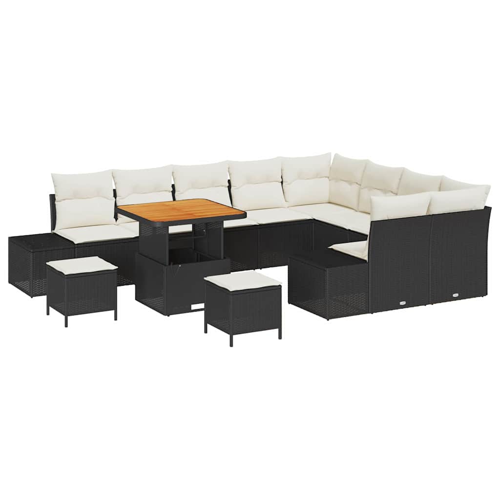 Set Divano da Giardino con cuscino 12 pcs Nero Poly Rattan | homemem39