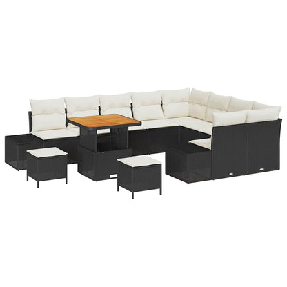 Set Divano da Giardino con cuscino 12 pcs Nero Poly Rattan | homemem39