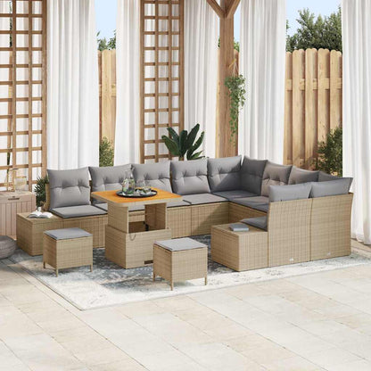 Set Divano da Giardino con cuscino 12 pcs Beige Poly Rattan
