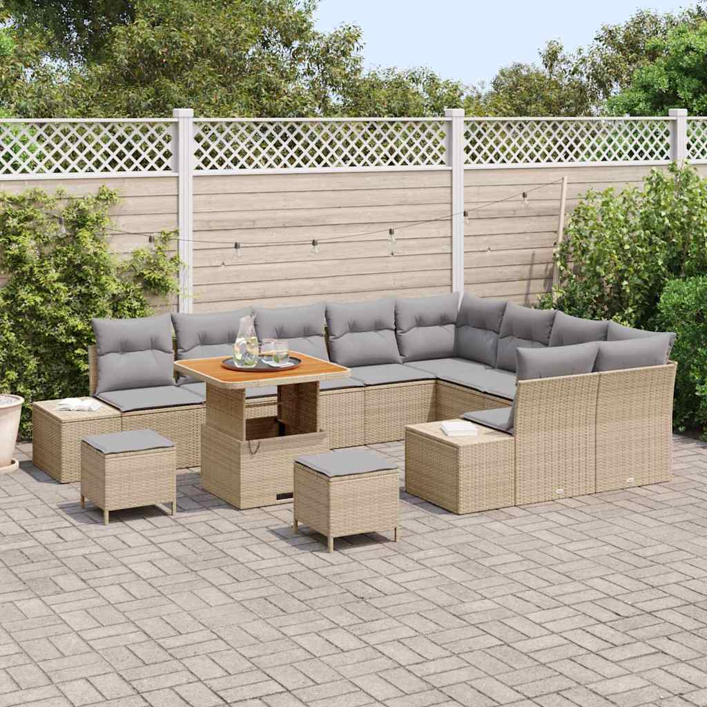 Set Divano da Giardino con cuscino 12 pcs Beige Poly Rattan