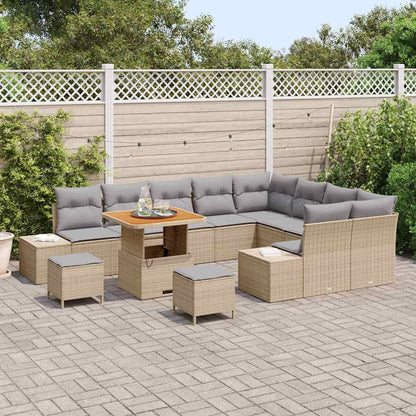Set Divano da Giardino con cuscino 12 pcs Beige Poly Rattan