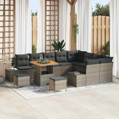Set Divano da Giardino con cuscino 12 pcs Grigio Poly Rattan | homemem39