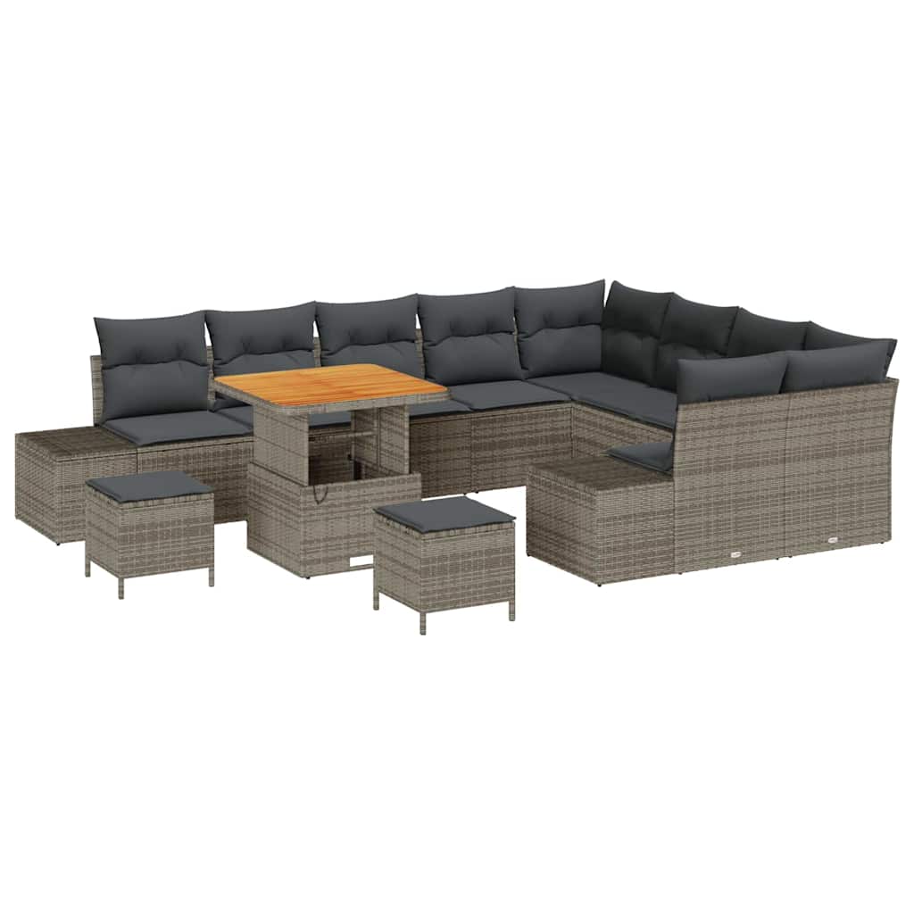 Set Divano da Giardino con cuscino 12 pcs Grigio Poly Rattan | homemem39