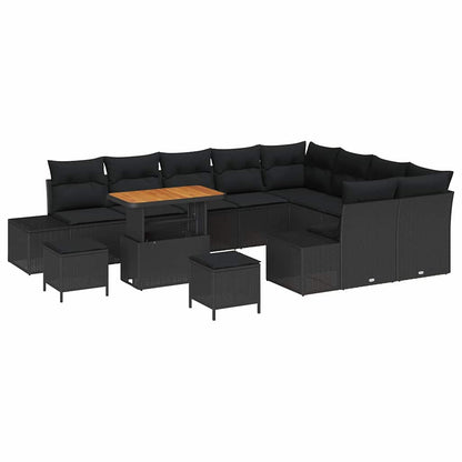 Set Divano da Giardino con cuscino 12 pcs Nero Poly Rattan | homemem39