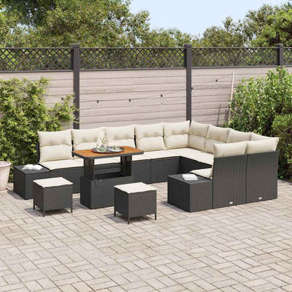 Set Divano da Giardino con cuscino 12 pcs Nero Poly Rattan | homemem39