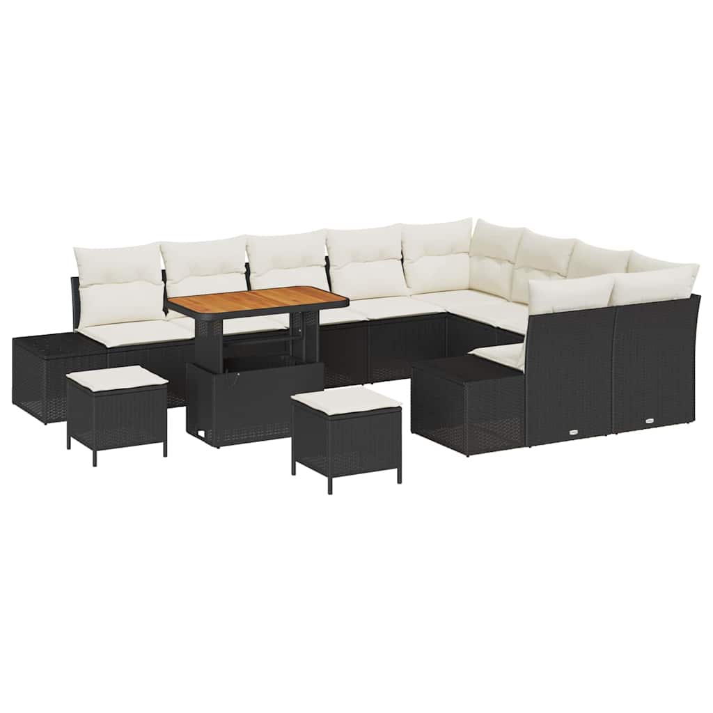 Set Divano da Giardino con cuscino 12 pcs Nero Poly Rattan | homemem39