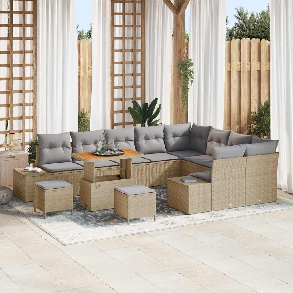 Set Divano da Giardino con cuscino 12 pcs Beige Poly Rattan | homemem39